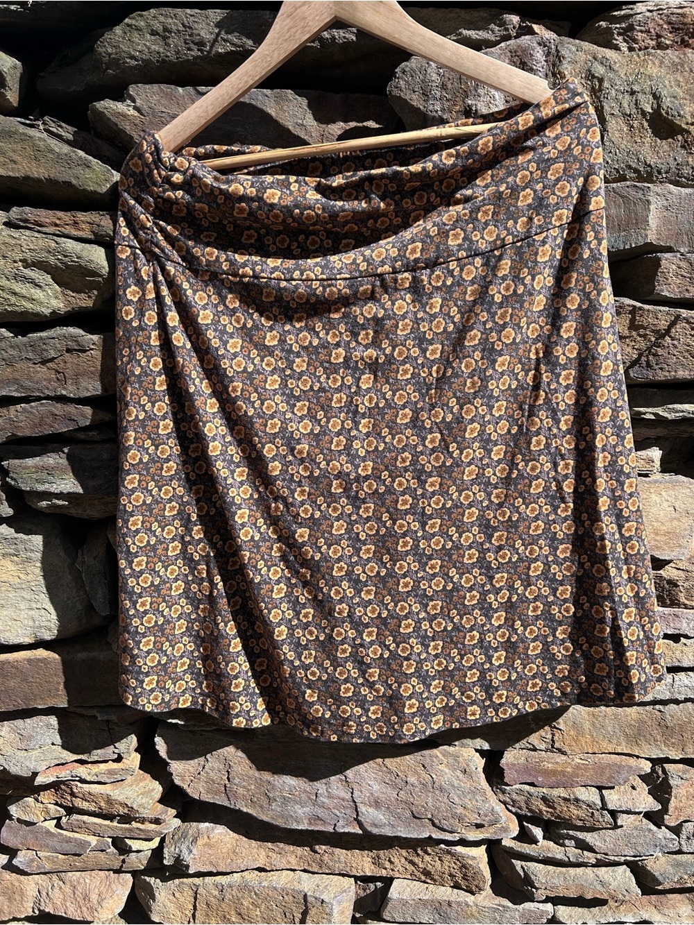 Toad&Co Brown and Mustard Floral A-Line Skirt